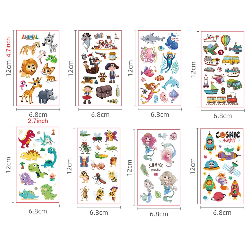 Bộ 10 Tấm Hình Xăm Dán Tạm Thời Chống Nước Nhiều Hình Dạng Độc Đáo Cho Bé