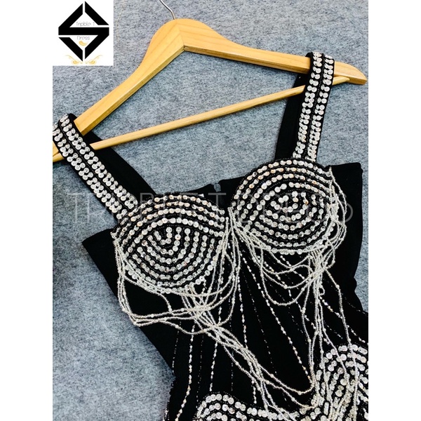 Đầm body dự tiệc kết cườm sang trọng TRIPBLE T DRESS - size M/L ( kèm ảnh/video thật) MS151Y