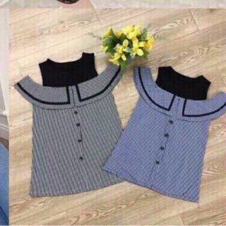 Váy hở vai kẻ karo bé gái