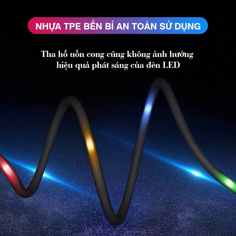 Cáp sạc từ tính Cát Thái có đèn LED nhiều màu sắc nhấp nháy theo âm nhạc, 1 dây 3 đầu sạc Micro/Lightning/Type-C