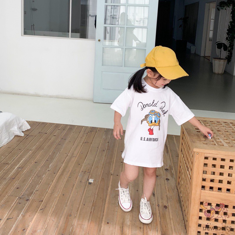 Đầm Thun Dài Tay In Hình Vịt Cho Bé