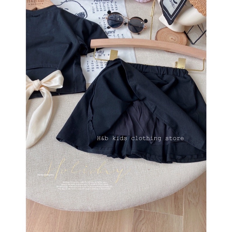 Sét váy cotton tàu khoét lưng kèm nơ bản to cho bé gái từ 8-20kg💋