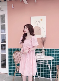 ĐẦM HỒNG BABY CỔ U