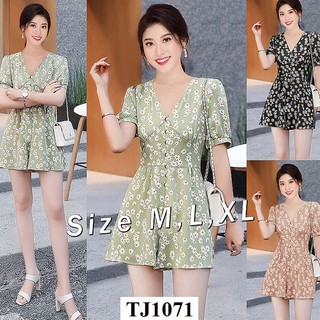 Jum ngắn 🎁FREESHIP🎁Jumpsuit hoa cổ tim nút bọc xinh xắn TJ1071