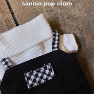 [SALE OFF] Set áo cổ lọ trắng + yếm đen túi sọc + mũ beanie đen cho doll 20cm/Identity V (có tách lẻ)