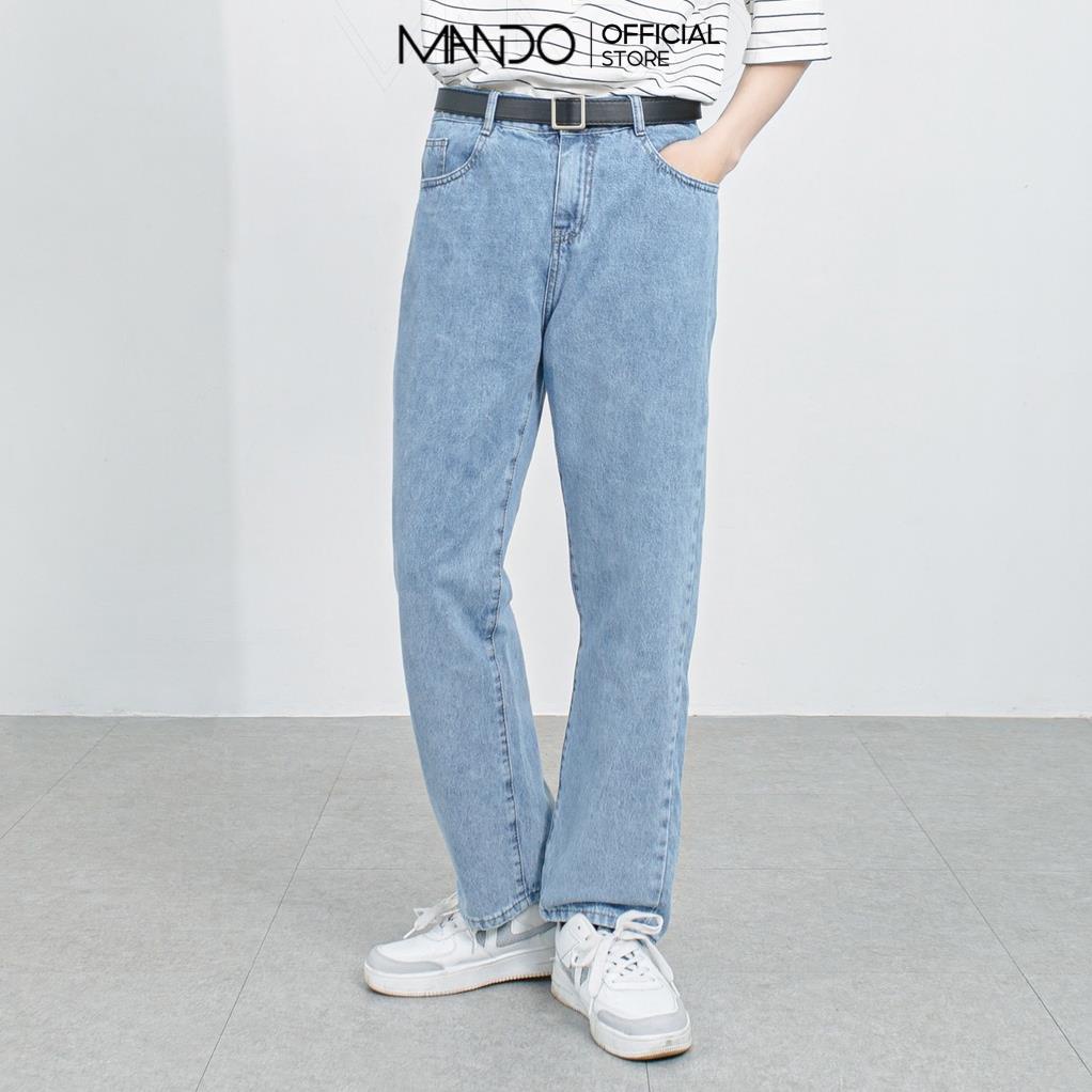 Quần Jean Thô Cao Cấp Dáng Suông Nam MANDO Ống Rộng 2 Màu Đen Xanh Basic Unisex Trẻ Trung Thời Trang Hàn Quốc QJN066 ®️