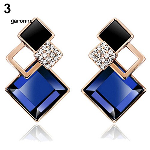 GA_Women's Fashion Rhombic Rhinestone Eardrop Korean Style Earrings Party Jewelry