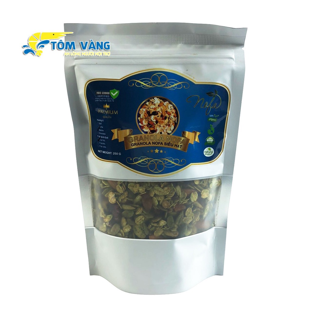 Granola siêu Hạt &amp; Quả NOFA 250gr, Ngũ cốc giảm cân thêm Macca, Óc chó đỏ, Dâu tây