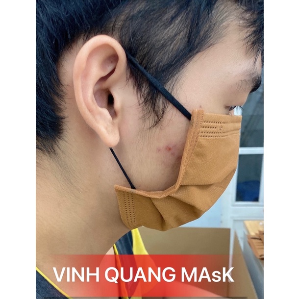 Khẩu trang 4L Nâu thun đeo tai màu đen Vinh Quang Mask