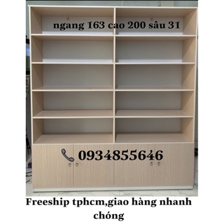 (SALE+FREESHIP TPHCM)Kệ trưng bày sản phẩm,kệ sách 1m64x2m vân gỗ