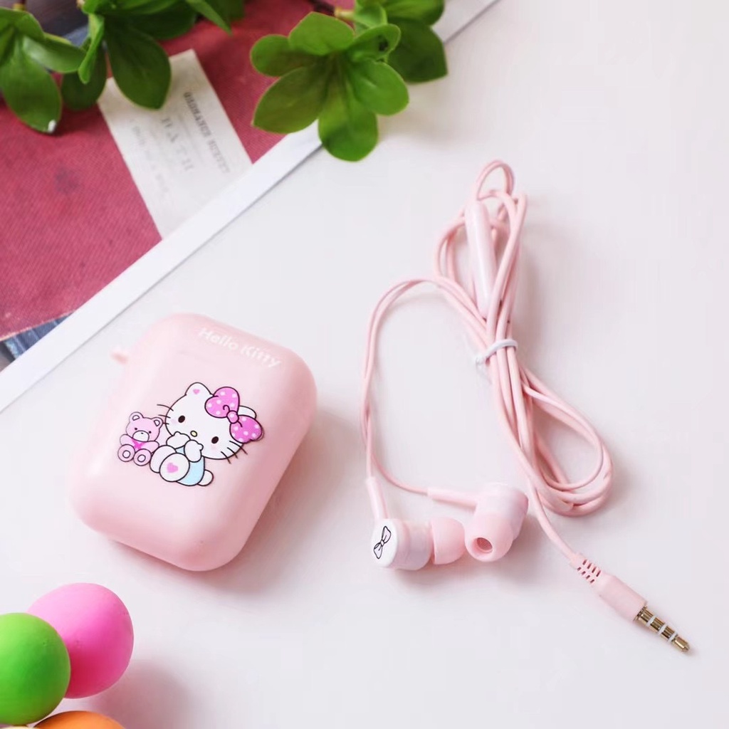 Dễ thương Hello Kitty Tai nghe Phim Hoạt Hình Cô Gái Tai nghe màu hồng EarPods đáng yêu có dây earphon với microphone