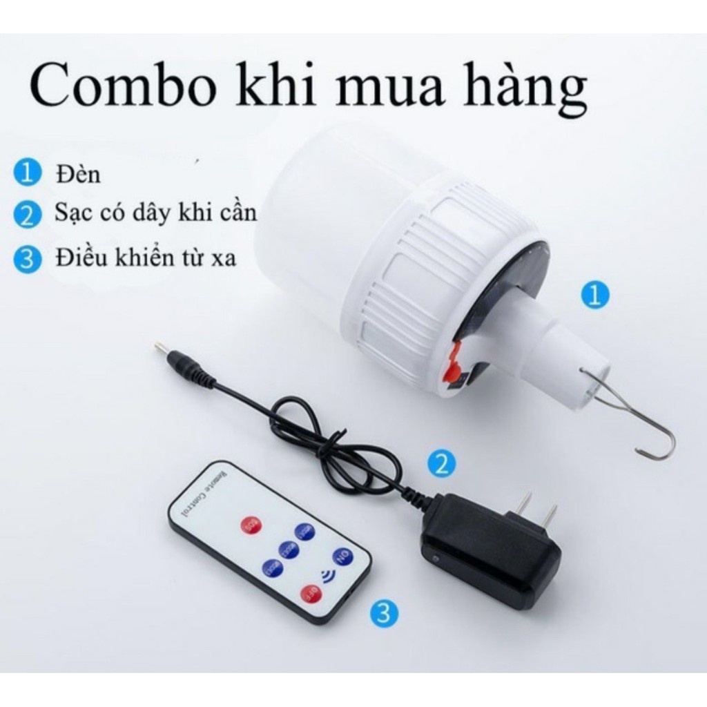 Bóng đèn tích điện có điều khiển kèm sạc pin và tấm thu năng lượng mặt trời
