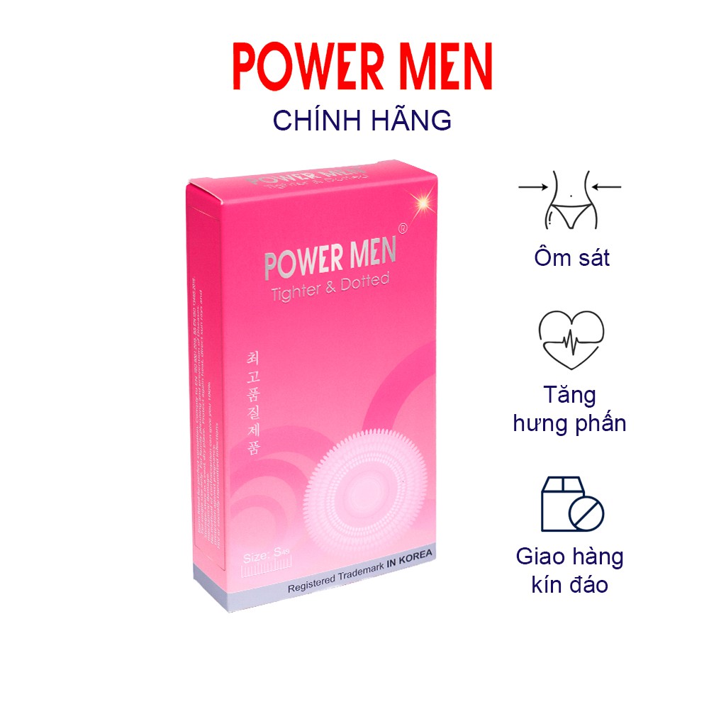 Bao cao su gai Powermen Tigher & Dotted Size nhỏ Ôm sát 49mm Hộp 12 chiếc (TDO12)