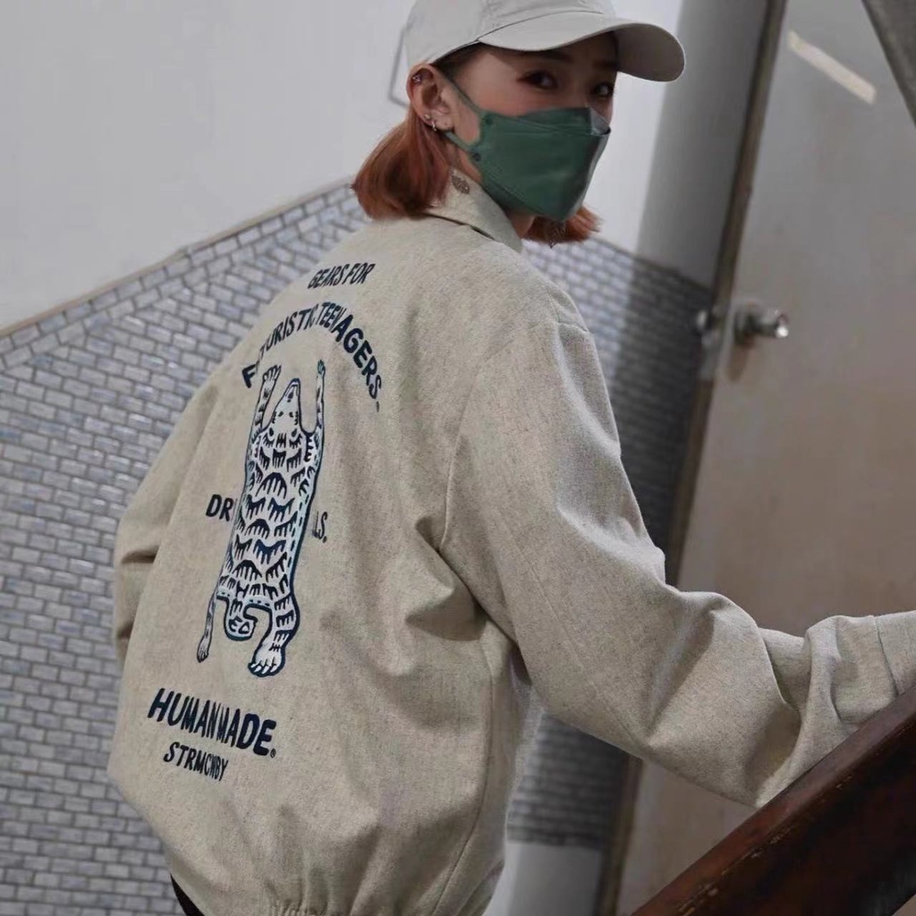 Áo Khoác Len Thêu Hình Hổ Trắng Phong Cách Preppy Retro Mỹ Cho Cặp Đôi