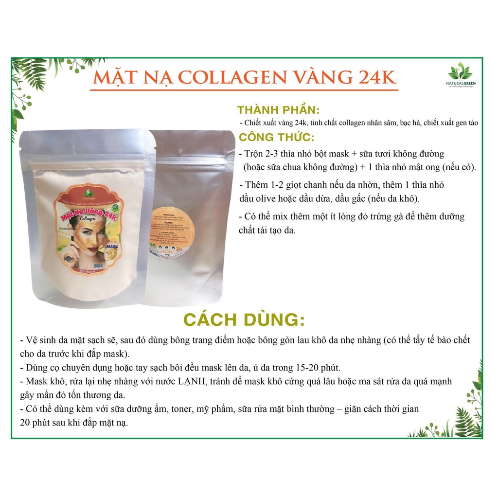 100gr Mặt nạ vàng collagen 24k cấp ẩm, dưỡng da giúp da căng mịn ngăn ngừa nám