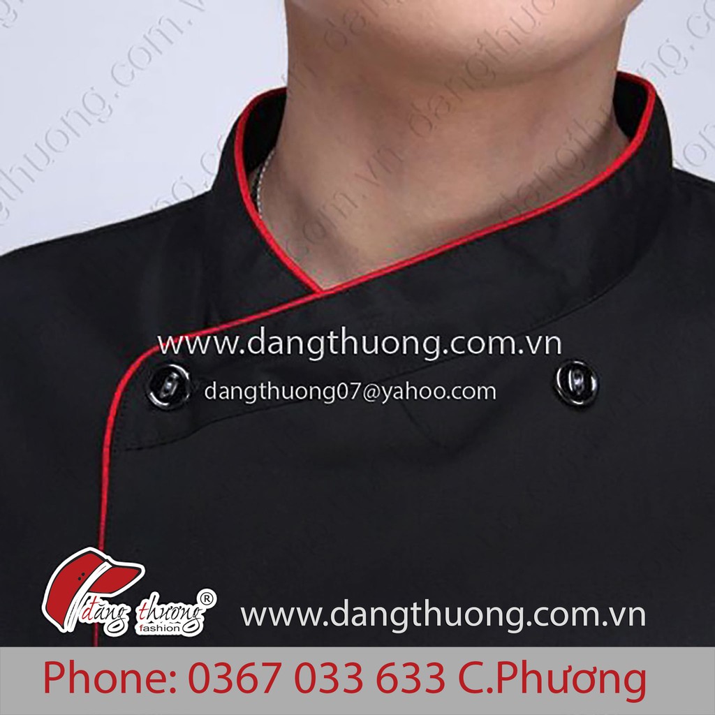 Áo Đầu Bếp Đen viền Đỏ Tay Ngắn Tay Dài Chef Coat Jacket - Đồng phục nhà hàng