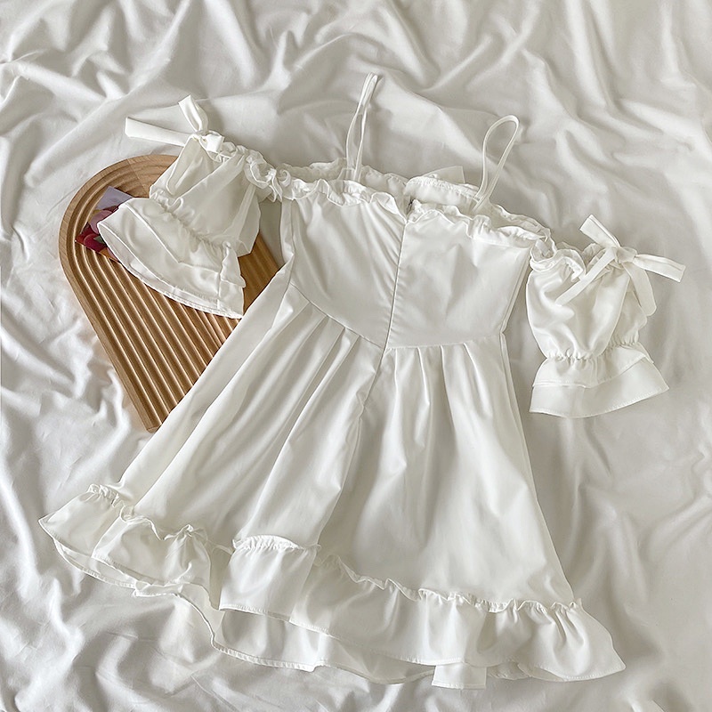 Yumi Dress - Đầm trắng tụt vai bung xoè cực xinh