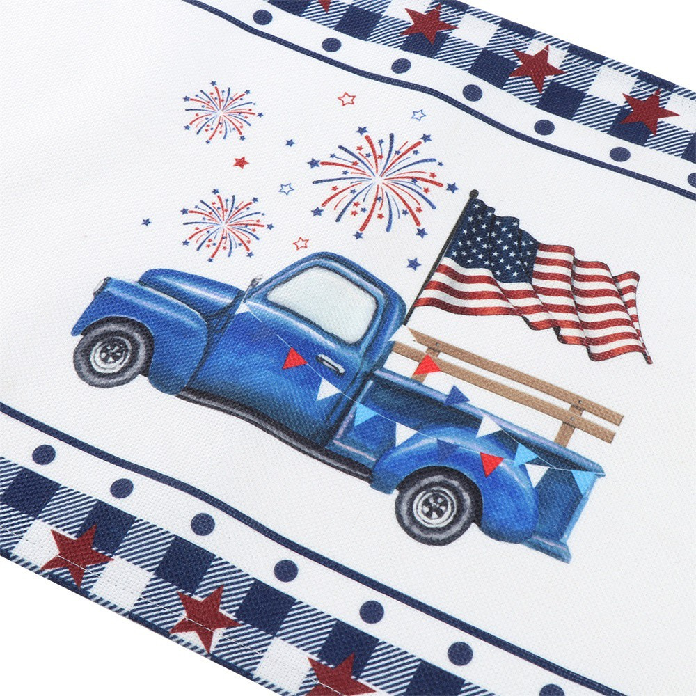 MIOSHOP 13x72inches Party Decorations Table Runner American Stars 4th of July Tablecloth Red Truck Patriotic Independence Day Table Decor Kitchen Dining American Flag