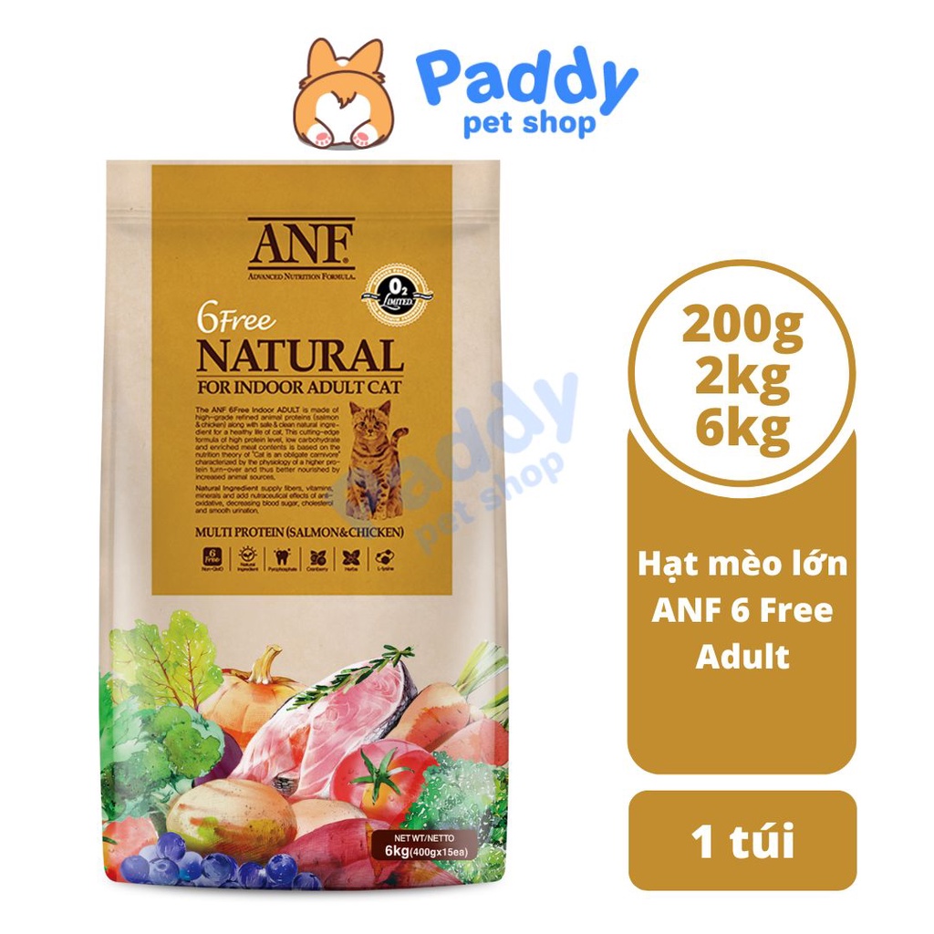 [Mã PET80K giảm 8% tối đa 80K đơn 350K] [2kg] Hạt Hữu Cơ ANF 6Free Cho Mèo Trưởng Thành - Gà & Cá Hồi