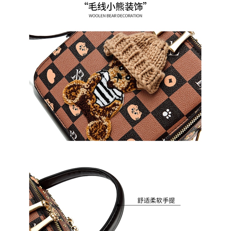 Túi Đeo Chéo Hình Vuông Nhỏ Họa Tiết Gấu Hoạt Hình Màu Tương Phản Thời Trang 2022 Cho Nữ