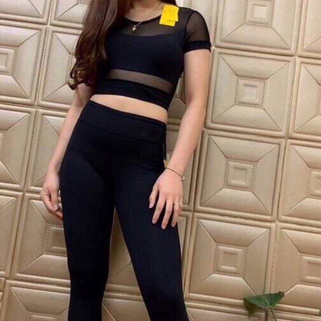 Bộ croptop phối lưới tay