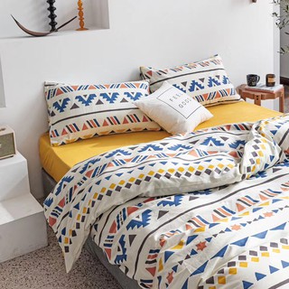Bộ vỏ chăn ga gối cotton living kẻ thổ cẩm