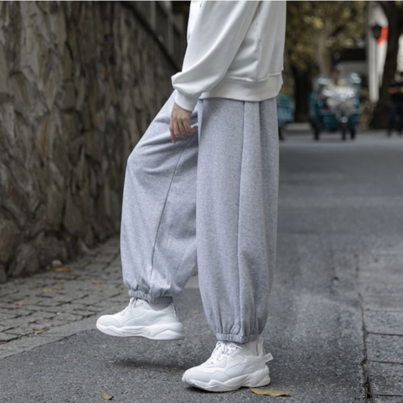 Quân jogger bo gấu,quần ống rộng nam nữ unisex chất nỉ da cá trơn