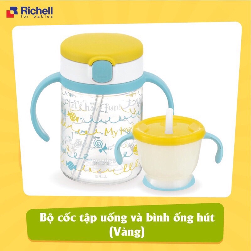 Set Bình Ống Hút Và Cốc 3 Giai Đoạn Richell Chính Hãng