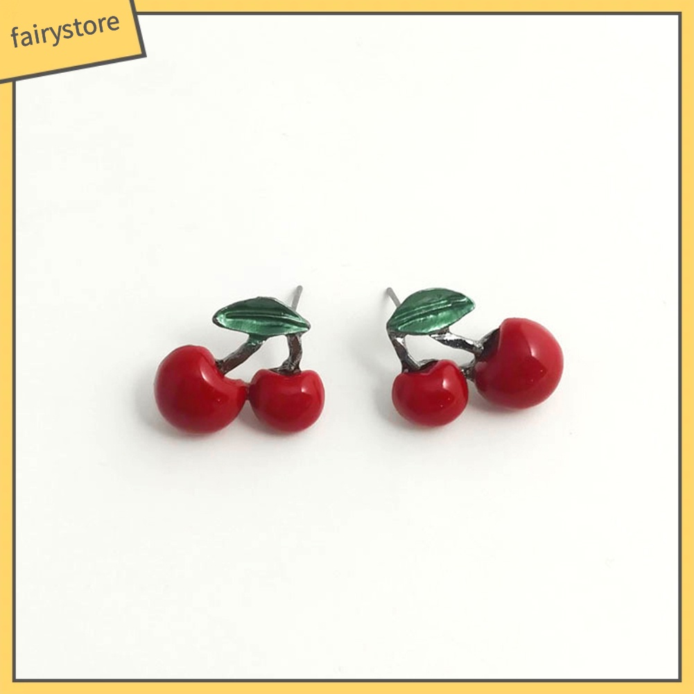 Set dây chuyền và đôi khuyên tai hình trái cherry đỏ thời trang cho nữ