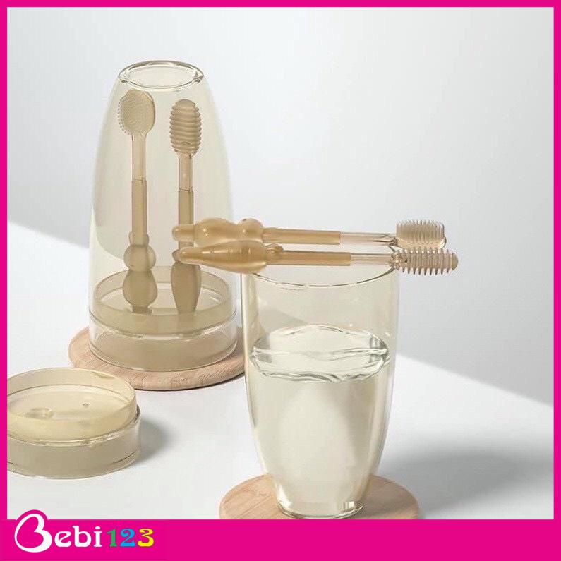 Bộ rơ lưỡi + bàn chải silicon vệ sinh miệng cho bé 0-18 tháng