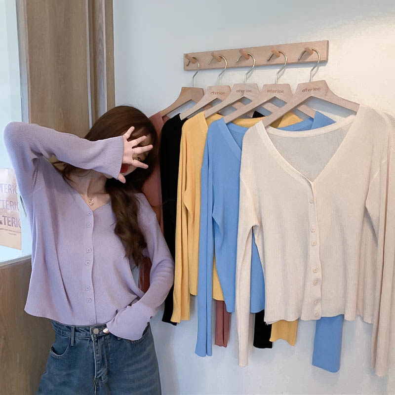 Áo khoác cardigan mỏng tay dài dáng rộng cổ chữ V dễ thương đáng yêu dành cho nữ