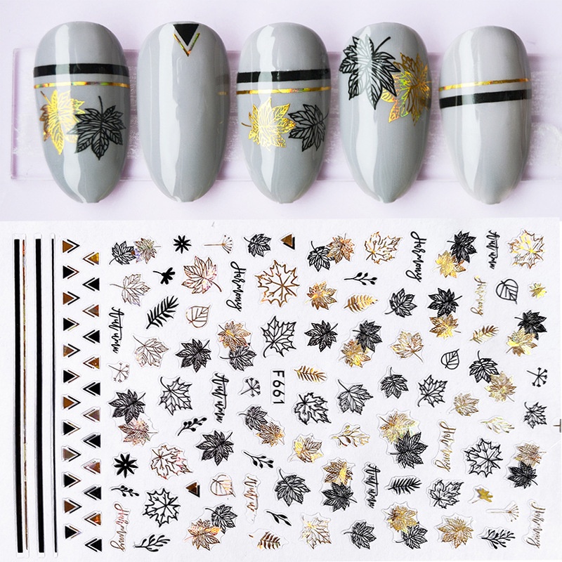 [Hàng mới về] Miếng dán trang trí móng tay phối màu vàng và đen phong cách hawaii
