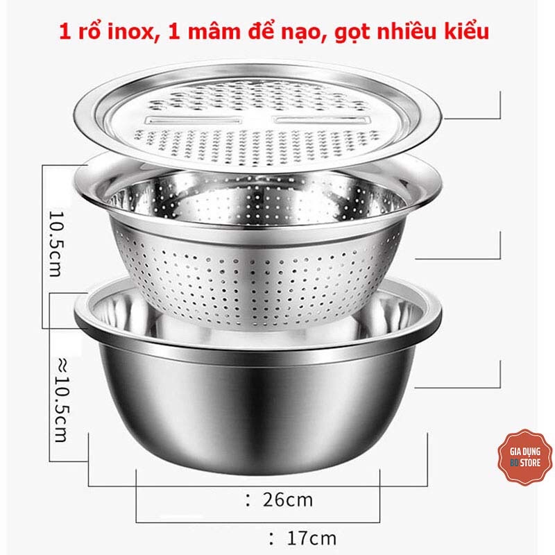 Bộ Rổ Nạo Inox 3 Món