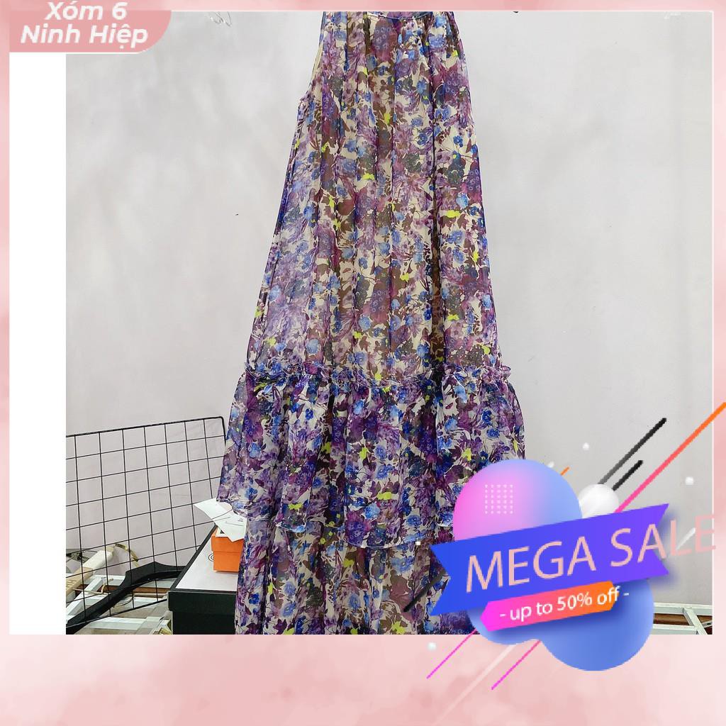 Váy Hoa Maxi Cổ Yếm Họa Tiết Hoa Đầm Chân Bèo | BigBuy360 - bigbuy360.vn