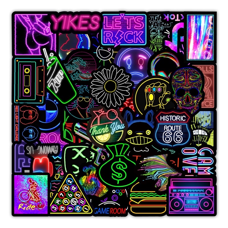 Hình Dán Sticker NEON Chống Nắng, Chống Nước Dán Mũ Bảo Hiểm, Vali, Điện Thoại