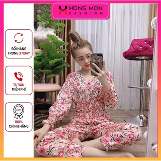 [FREESHIP+ĐẸP LẠI SANG] Bộ Đồ Mặc Nhà Nữ,Set Bộ Mặc Nhà Nữ Có Hoa Cổ Chữ V Cực Đẹp ,Phong Cách Nhẹ Nhàng Nữ Tính