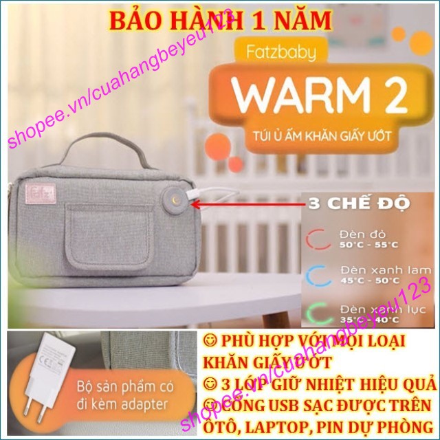 Túi ủ ấm khăn giấy ướt cổng USB Fatzbaby Fatz WARM 2 - FB7000SL - vệ sinh cho bé - BH 12 THÁNG