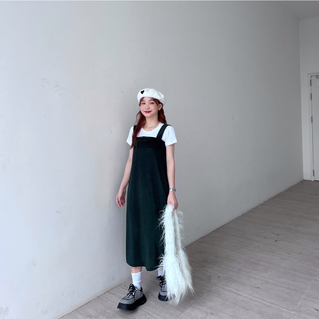 SS0361 Váy, đầm nữ 2 dây dáng dài chất vải nhung thun mềm mịn