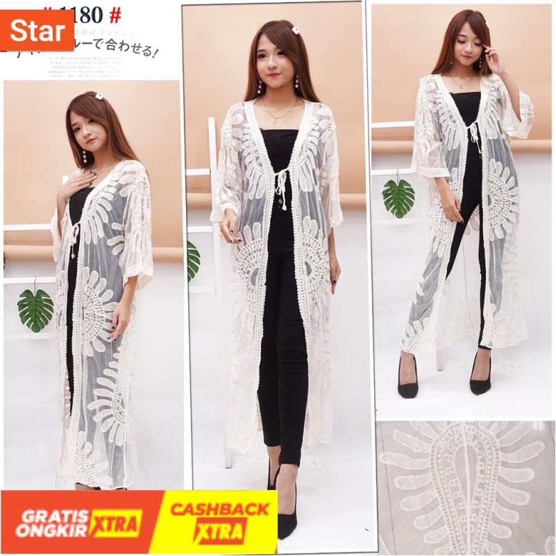 Áo Khoác Cardigan Dáng Dài Phối Ren Phong Cách Hàn Quốc Thời Trang Đi Biển Cho Nữ