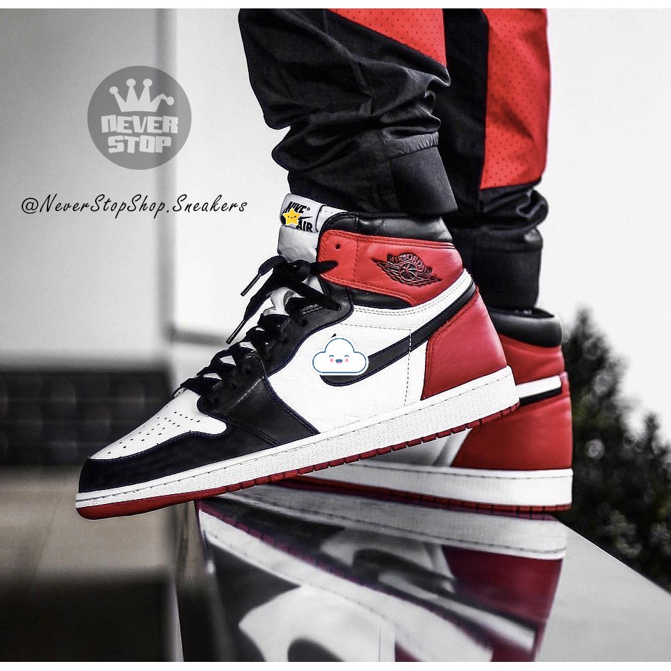 Giày thể thao air Jordan đỏ đen cổ cao, Giày JD1 high OG Black Toe màu đỏ nam nữ cực xinh phong cách