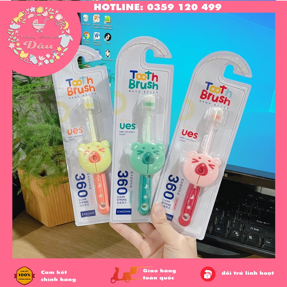 Bàn chải đánh răng xoay 360 độ STARRY siêu mềm cho bé, Bàn chải cầm tay cho trẻ từ 1 tuổi có vách ngăn an toàn