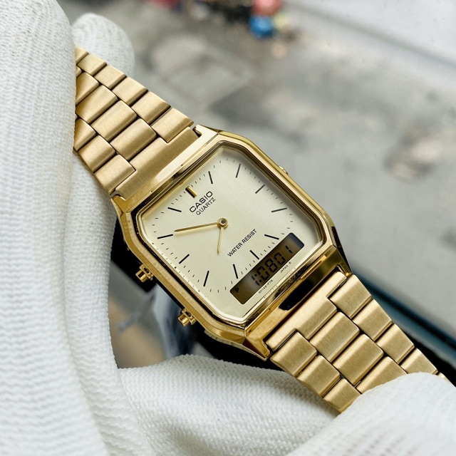 Đồng hồ kim nam dây thép Casio AQ 230 gold