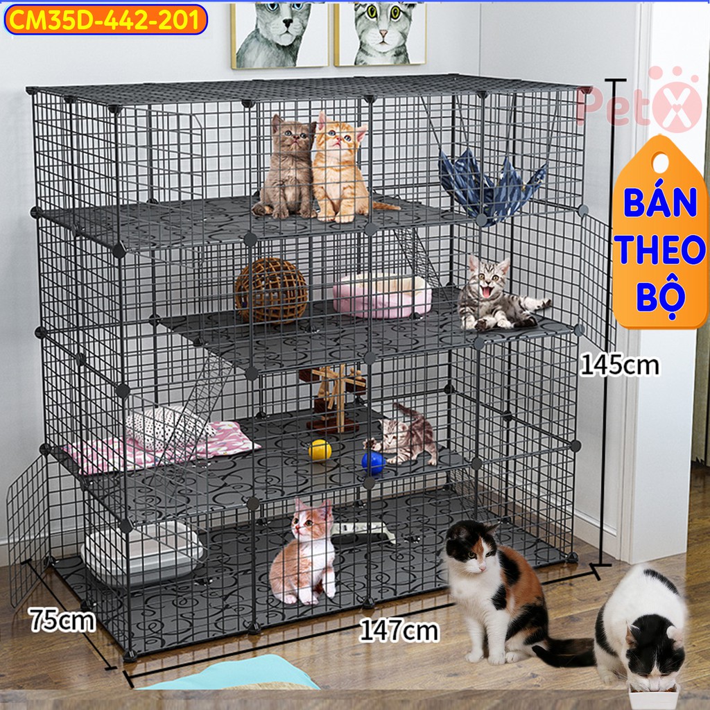 Chuồng mèo 4 tầng giá rẻ đẹp PetX lắp ghép đa năng đơn giản với lưới sắt sơn tĩnh điện nuôi từ 2 3 4 thú cưng