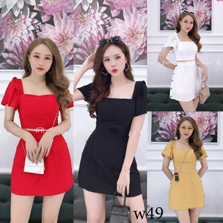 Sét áo tay phối bèo và chân váy đính nút dọc