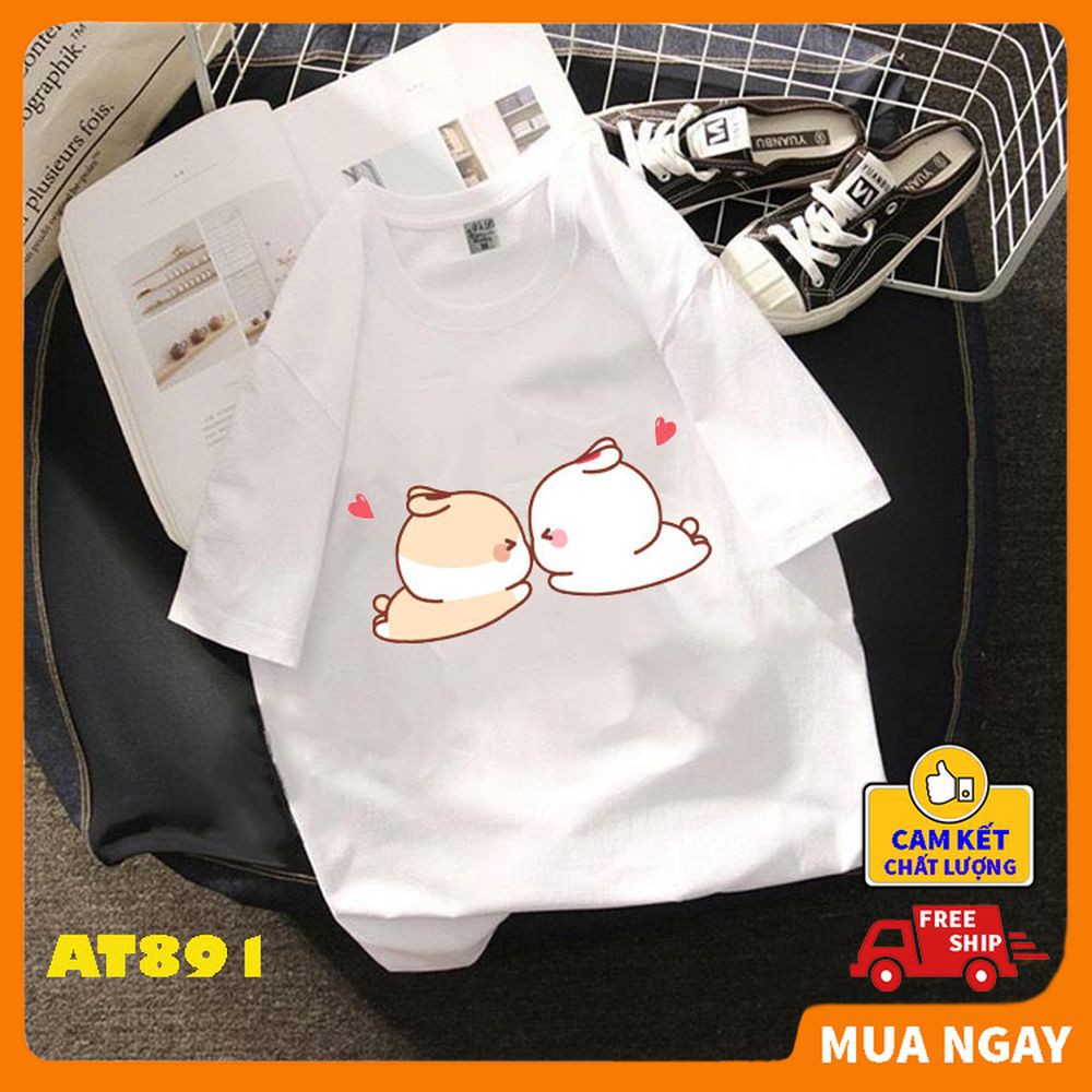 ÁO đôi nam nữ hình Thỏ Con Dễ Thương, áo cặt vải thun mềm mịn co dãn bốn chiều thấm hút mồ hôi thỏa mái KING