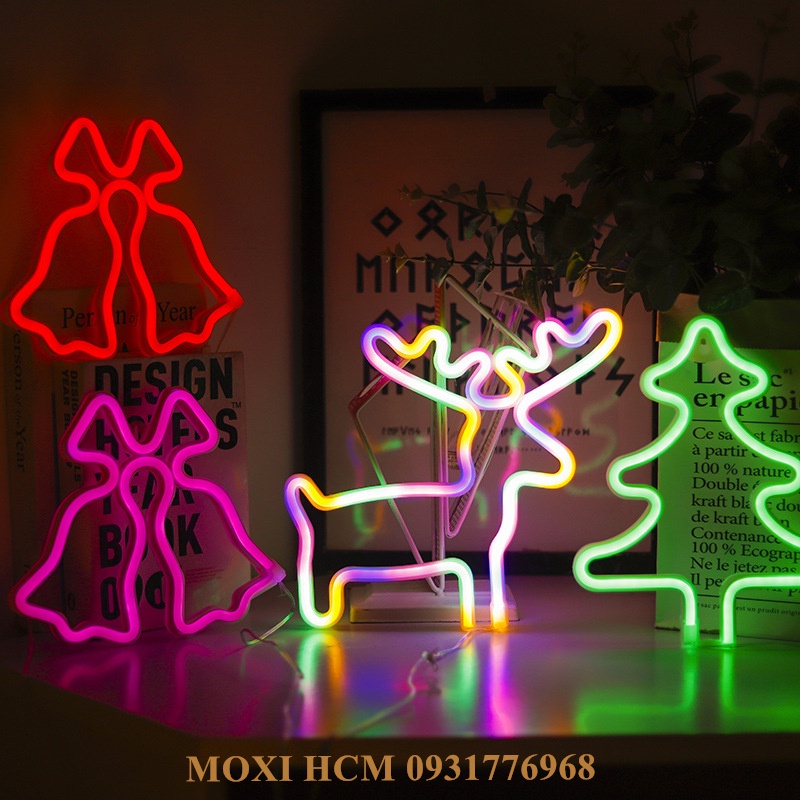 【TẶNG MÓC TREO 】Đèn LED chữ NEON nhiều mẫu NOEL GIÁNG SINH trang trí DECOR phòng ngủ , quán có hộp PIN + USB  MOXI.