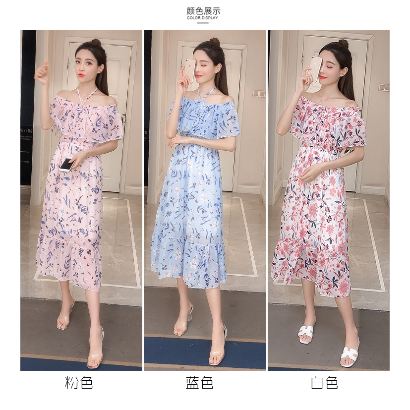 Đầm Maxi trễ vai in hoa bằng vải chiffon cho nữ