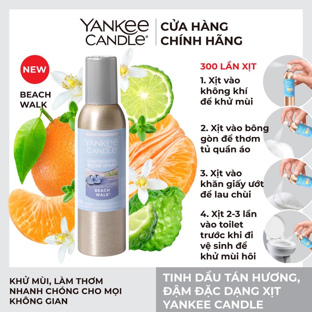 [Mã LIFEM1 giảm 50k đơn 99k] Tinh dầu tán hương đậm đặc dạng xịt Yankee Candle - Beach Walk (42.5g)