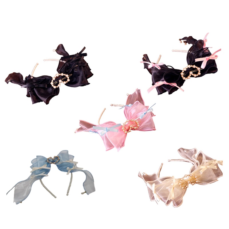 Băng Đô Nơ Đính Ngọc Trai Giả Bằng Vải Organza Phong Cách Lolita Dành Cho Chụp Ảnh