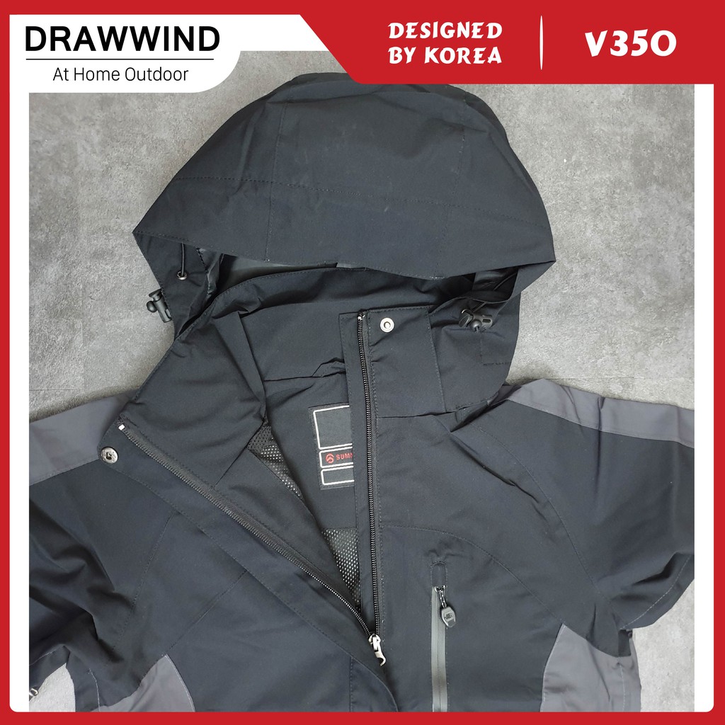 Áo gió 2 lớp nam nữ chống nước đen phối xám size châu á,khoác dù vải GORE TEX Drawwind V350 | BigBuy360 - bigbuy360.vn